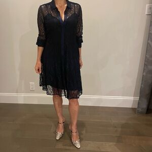 Navy Lace Shirt Dress